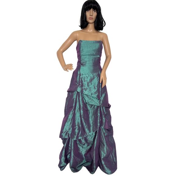 Vintage 80's F.I.E.S.T.A. iridescent teal taffeta draping strapless gown Medium - Picture 1 of 16